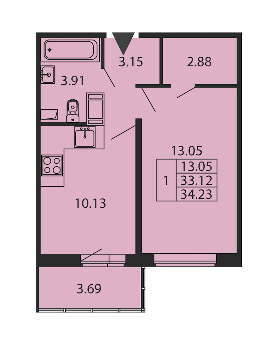 1-комнатная квартира 33.12 м², 12/12 эт., ЖК «Полис ЛАВрики»